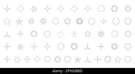 Simple minimalistic outline elements, abstract brutalist geometric shapes. Basic form Y2K figure star, sparkle, rhombus, wavy circle. Swiss primitive Stock Vector