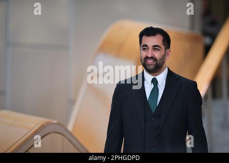 Edinburgh Scotland, UK 28 March 2023.  Humza Yousaf on the day he becomes the First Minister at the Scottish Parliament. credit sst/alamy live news Stock Photo