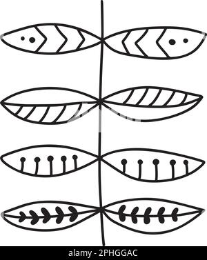 Scandi line ethno logo tree branch with leaves modern abstract doodle boho ornament pattern. Abstract trendy line art print. Fashionable vector Stock Vector