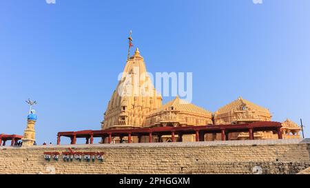 Beautiful View of Somnath Temple, Historical Jyatirlinga, Lord Shiva Temple, Somnath, Gujarat, India. Stock Photo