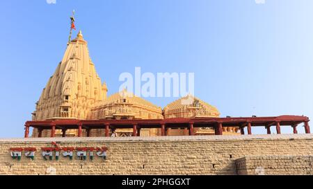 Beautiful View of Somnath Temple, Historical Jyatirlinga, Lord Shiva Temple, Somnath, Gujarat, India. Stock Photo