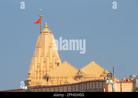 Beautiful View of Somnath Temple, Historical Jyatirlinga, Lord Shiva Temple, Somnath, Gujarat, India. Stock Photo