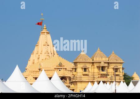 Beautiful View of Somnath Temple, Historical Jyatirlinga, Lord Shiva Temple, Somnath, Gujarat, India. Stock Photo