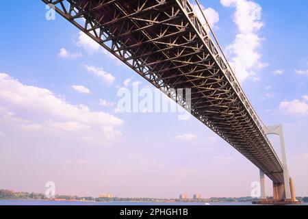 Bronx-Whitestone Bridge. Suspension bridge over the East River on the Upper East Side of New York City. Built structure USA Stock Photo