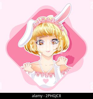 Cute portrait of a girl with banni ears. Vector illustration in anime style. Stock Vector