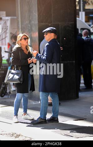 Milan, . 28th Mar, 2023. Milan, 03-28-2023 Fabio Cannavaro, former world champion footballer with the Italian national team in 2006, then coach in Arabia, China, and this year at Benevento in Serie B, walks through the streets of the center with his wife Daniela. Credit: Independent Photo Agency/Alamy Live News Stock Photo