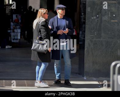 Milan, . 28th Mar, 2023. Milan, 03-28-2023 Fabio Cannavaro, former world champion footballer with the Italian national team in 2006, then coach in Arabia, China, and this year at Benevento in Serie B, walks through the streets of the center with his wife Daniela. Credit: Independent Photo Agency/Alamy Live News Stock Photo