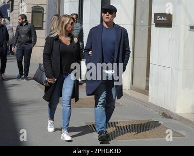 Milan, . 28th Mar, 2023. Milan, 03-28-2023 Fabio Cannavaro, former world champion footballer with the Italian national team in 2006, then coach in Arabia, China, and this year at Benevento in Serie B, walks through the streets of the center with his wife Daniela. Credit: Independent Photo Agency/Alamy Live News Stock Photo