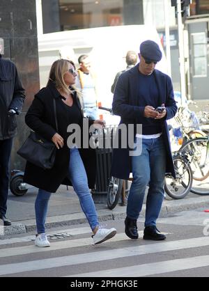 Milan, . 28th Mar, 2023. Milan, 03-28-2023 Fabio Cannavaro, former world champion footballer with the Italian national team in 2006, then coach in Arabia, China, and this year at Benevento in Serie B, walks through the streets of the center with his wife Daniela. Credit: Independent Photo Agency/Alamy Live News Stock Photo