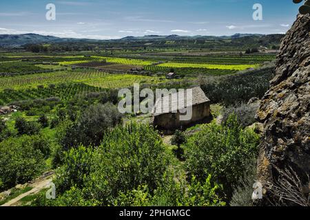 spring agriculture landscape in Eastern Sicily, Italy Stock Photo