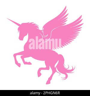 Unicorn with wings. Vector pink romantic pegasus silhouette. Stock Vector