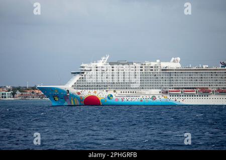 COZUMEL, MEXICO-JANUARY 14, 2023: The cruise ship, Norwegian Breakaway sits in port in Cozumel, Mexico. Stock Photo