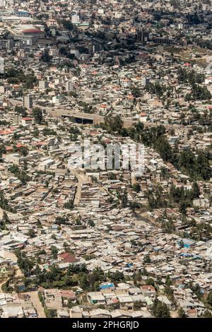 Aerial view of the slums of Addis Ababa, Ethiopia Stock Photo