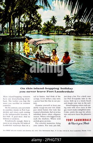 Fort Lauderdale Florida tourist destination advert in a Natgeo magazine,  April 1966 Stock Photo