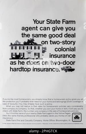 State Farm Insurance advert in a Natgeo magazine,  April 1966 Stock Photo