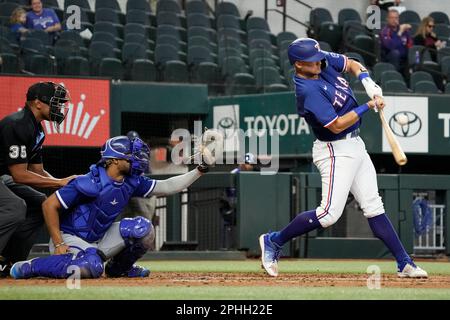 Texas Rangers' Josh Jung bats during the fifth inning of a baseball game  Friday, Sept. 9, 2022, in Arlington, Texas. (AP Photo/Michael Ainsworth  Stock Photo - Alamy