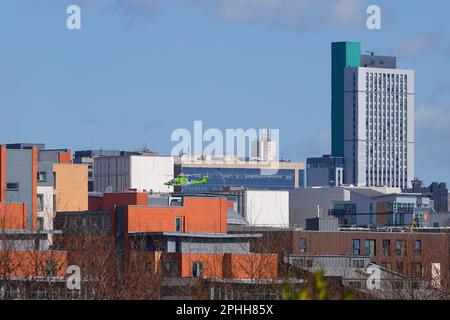 Childrens Air Ambulance landing at Leeds General Infirmary hospital. Stock Photo