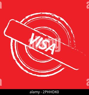 Visa stamp vector symbol, circle icon with red background Stock Vector