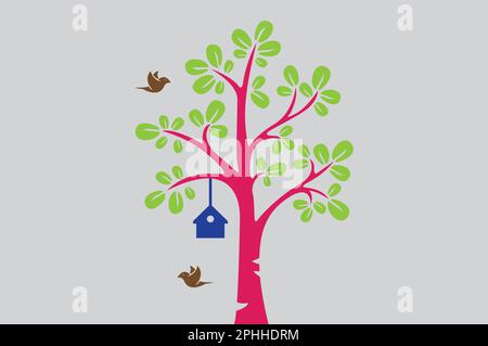 Birds tree with green leaves vector Stock Vector