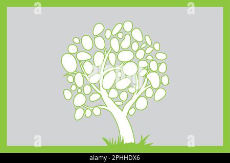Green outline tree with grey background vector Stock Vector