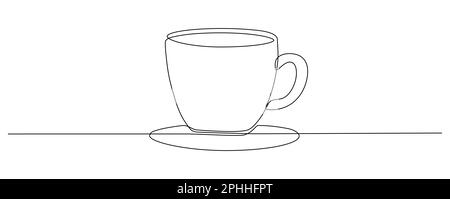 Cup continuous line drawing. Coffee or tea cup one line art. Vector isolated on white. Stock Vector