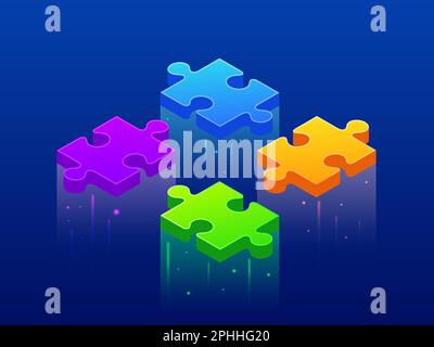 Isometric background four piece puzzle. Simple 4 piece puzzle. Can use for web banner, infographics, collaboration and teamwork images. Stock Vector