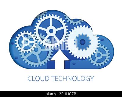 Flat vector cloud technology and commnication concept. Blue Cloud on digital background Stock Vector