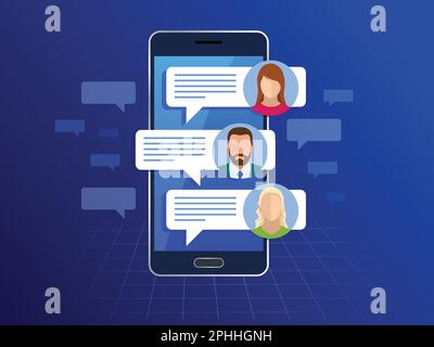 Chating and messaging on smartphone concept. Sms messages and Speech bubbles. Short message service bubbles. Flat vector illustration Stock Vector