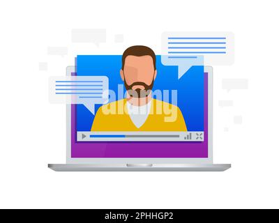 Isometric Video streaming. View video lessons, training or training on a laptop. Learning languages. Stock Vector