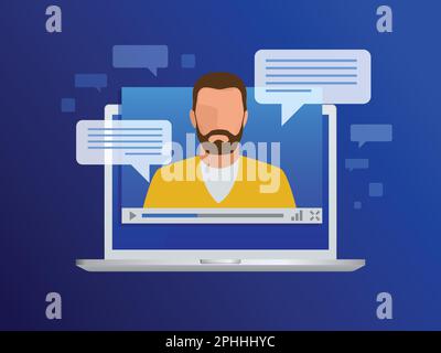 Isometric Video streaming. View video lessons, training or training on a laptop. Learning languages. Stock Vector