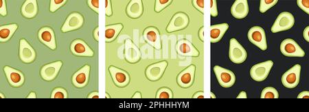Seamless patterns with avocado fruit slices. Set of vector seamless backgrounds Stock Vector