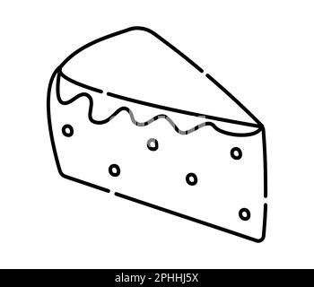 Piece of cake black and white vector line illustration, creamy pie icon Stock Vector