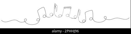 Music notes continuous one line drawing. Vector isolated on white. Stock Vector