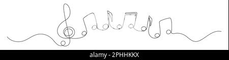 Music notes continuous one line drawing. Vector isolated on white. Stock Vector