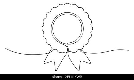 Award win ribbon continuous line art drawn. Certificate badge contour line. Vector illustration isolated on white. Stock Vector