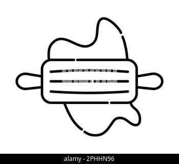 Rolling-pin and dough, black and white vector line illustration Stock Vector