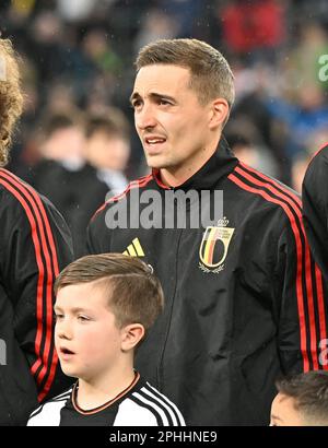 Köln , Germany . 28 March 2023, Timothy Castagne (21) of Belgium pictured during a friendly soccer game between the national teams of Germany and Belgium , called the Red Devils  , on  Tuesday 28 March 2023  in Köln , Germany . PHOTO SPORTPIX | David Catry Stock Photo