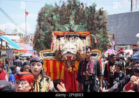 Javanese performing reog dance. Reog is a traditional dance that become the main identity for Ponorogo regency. Stock Photo