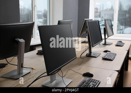 Many modern computers in open space office Stock Photo