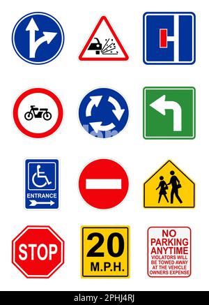 Set with different traffic signs on white background. Illustration Stock Photo