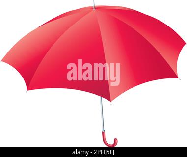 Red open umbrella, photorealistic traditional shape is isolated on white background. Editable vector art Stock Vector