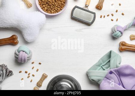 Flat lay composition with baby food and accessories on white background  Stock Photo - Alamy