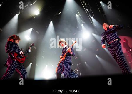 Naples, Italy. 29th Mar, 2023. Palapartenope, Naples, Italy, March 29, 2023, Maneskin during Maneskin - Loud Kids Tour - Music Concert Credit: Live Media Publishing Group/Alamy Live News Stock Photo