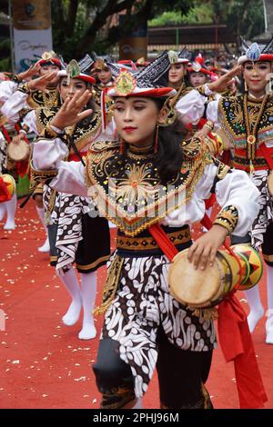 Indonesian perform reog kendang in the ceremony of Tulungagung's anniversary (Bersih Nagari) Stock Photo