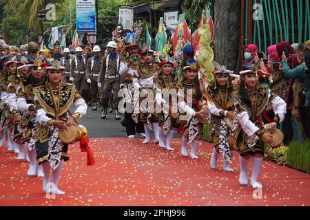 Indonesian perform reog kendang in the ceremony of Tulungagung's anniversary (Bersih Nagari) Stock Photo