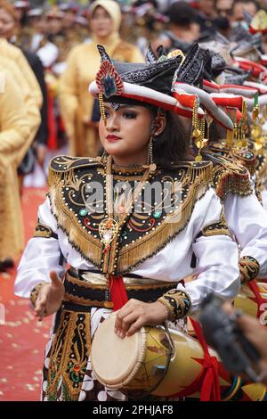 Indonesian perform reog kendang in the ceremony of Tulungagung's anniversary (Bersih Nagari) Stock Photo