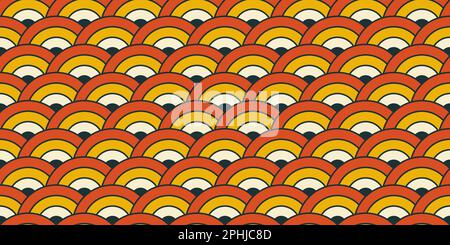 Retro concentric semi circles pattern. Oriental arc ornament seamless background. Vintage abstract geometric texture in 70s or 80s style. Colourful fabric and textile design. Vector illustration Stock Vector