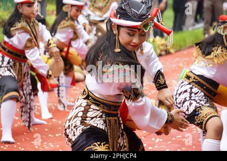 Indonesian perform reog kendang in the ceremony of Tulungagung's anniversary (Bersih Nagari) Stock Photo