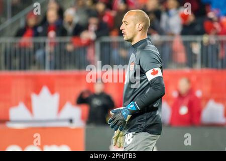 Toronto, Ontario, Canada. 28th Mar, 2023. Milan Borjan #18 in action during the CONCACAF Nations League qualifier game between Canada and Honduras at BMO field in Toronto. The game ended 4-1 for Canada sending it to the semifinals. (Credit Image: © Angel Marchini/ZUMA Press Wire) EDITORIAL USAGE ONLY! Not for Commercial USAGE! Stock Photo