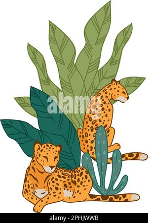 Leopard animals in natural habitat or zoo park Stock Vector